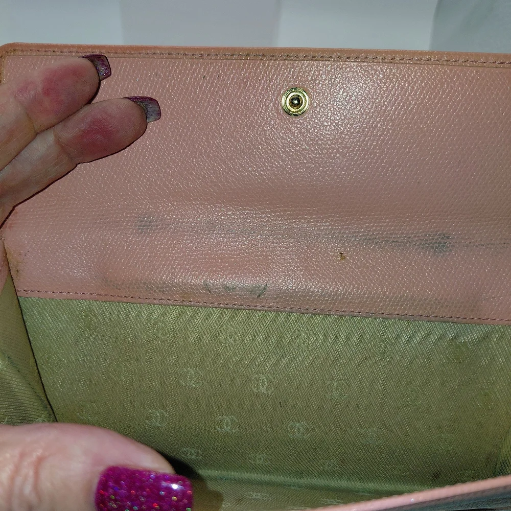 Chanel Pink Caviar Leather button long wallet